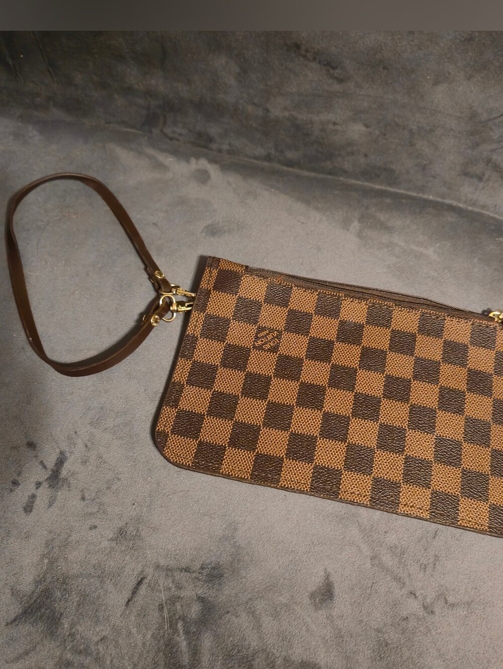 Brown Checkered Wristlet Pouch - Women Bags
